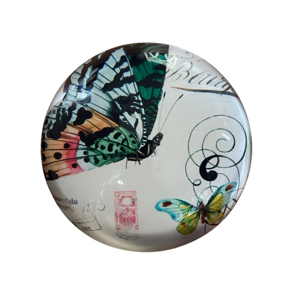 Pier 1 Butterfly Glass Paperweight Dome French Art Shabby Chic Desk Decor 4” - Picture 4 of 6